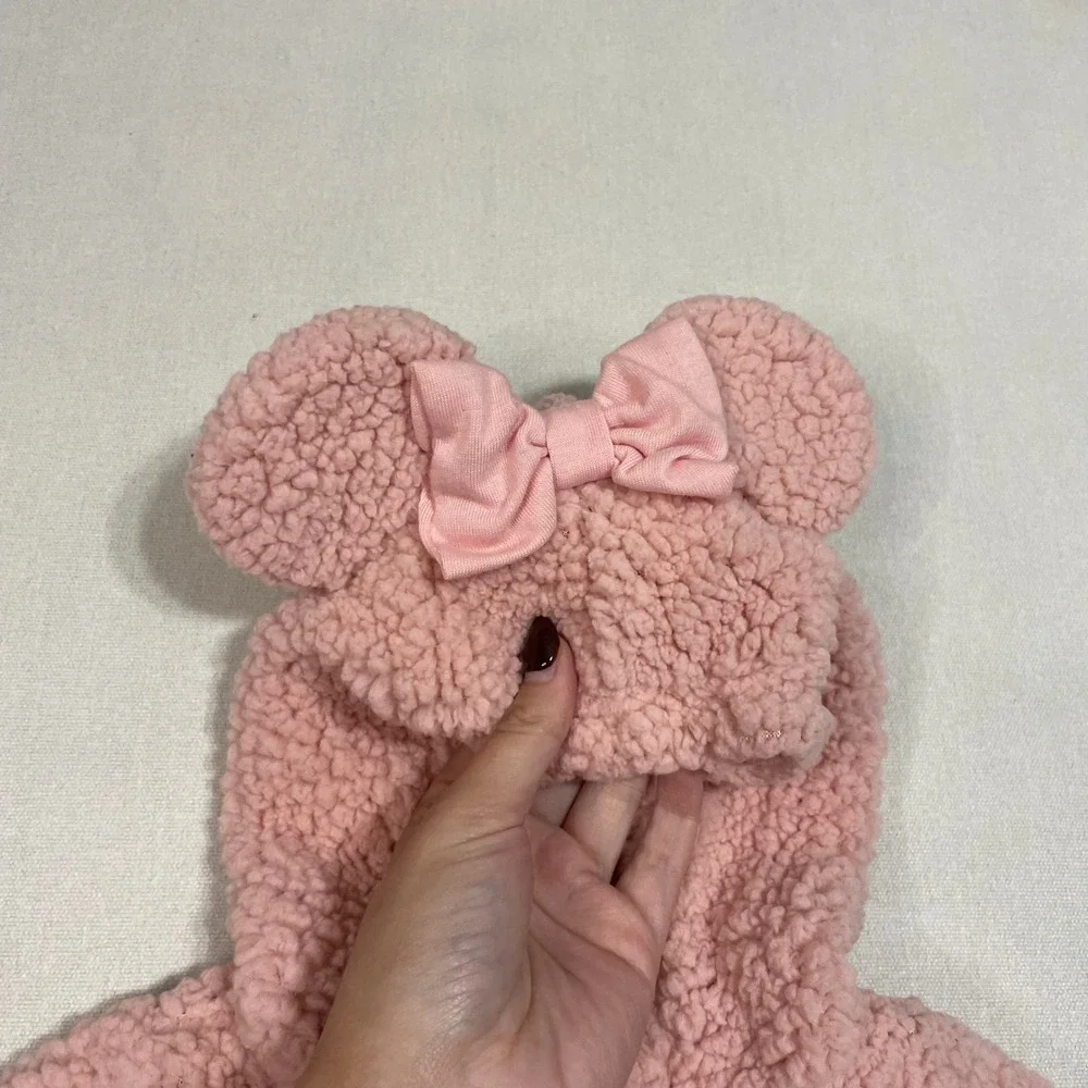 Disney Baby Minnie‎ Mouse Pink Sherpa Fleece Hooded Footed Jumpsuit - SizeNB